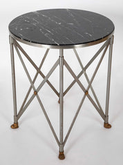 A Pair of Steel & Brass 'X' Form Marble Top Gueridons