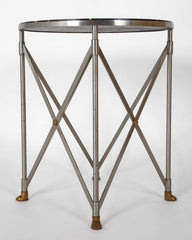 A Pair of Steel & Brass 'X' Form Marble Top Gueridons