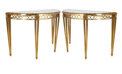 Striking Pair of Bronze Consoles with Fossilized Marble Tops