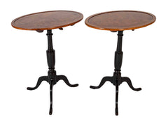Rare Pair of Burl Elm Oval Tilt Top Stands