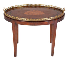 Satinwood Inlaid Brass Gallery Oval Tray on Stand with Elaborate Inlaid Border