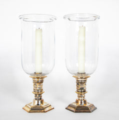 Pair of Silvered Photophores with Hurricane Shades