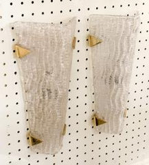 Pair of Angular Glass Sconces with Brass Accents