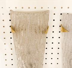 Pair of Angular Glass Sconces with Brass Accents