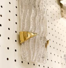 Pair of Angular Glass Sconces with Brass Accents
