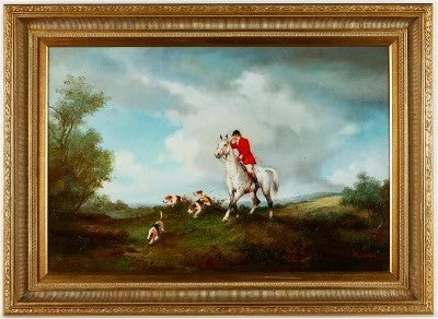 Oil On Canvas Of Fox Hunt Scene By Benjamin Lander