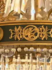 A Crystal and Gilt and Patinated Bronze Empire Style Chandelier