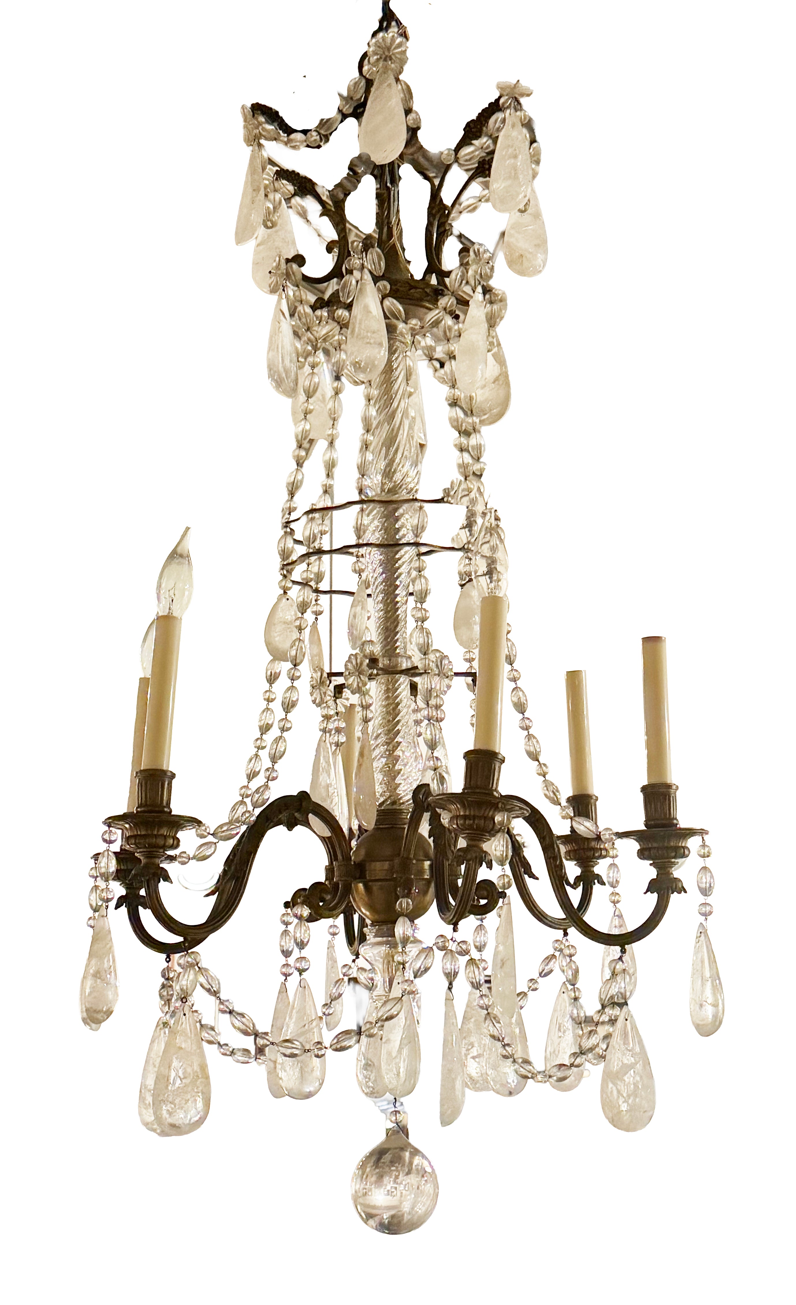A French Rock Crystal and Bronze Chandelier