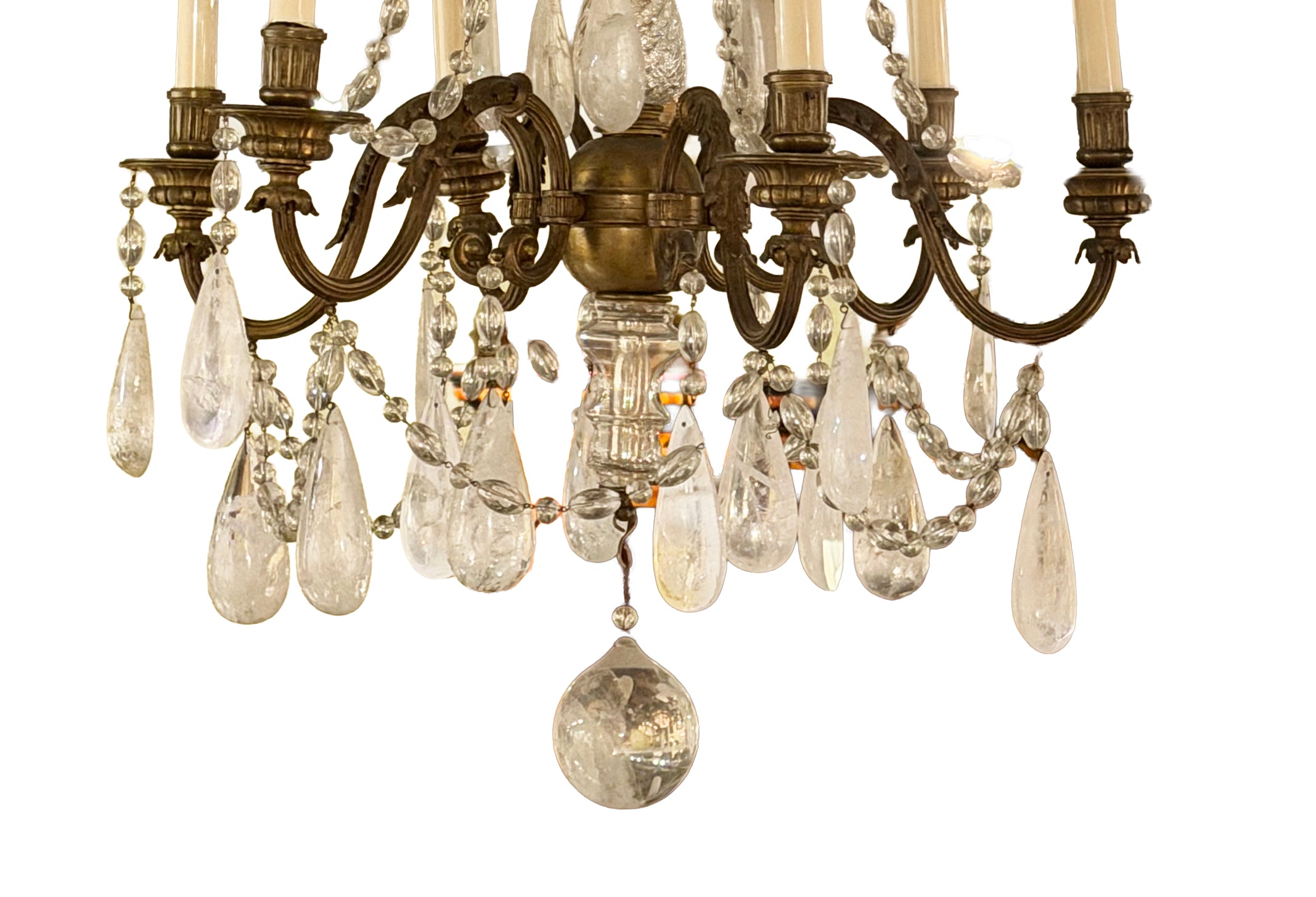 A French Rock Crystal and Bronze Chandelier