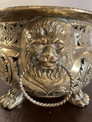 19th Century Dutch Baroque Style Brass Jardiniere with Lion Heads and Paw Feet