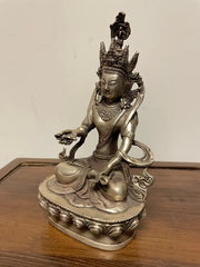 Indian Silvered Bronze Buddhist Deity Vajradhara Seated in Lotus Position