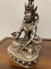 Indian Silvered Bronze Buddhist Deity Vajradhara Seated in Lotus Position