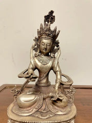 Indian Silvered Bronze Buddhist Deity Vajradhara Seated in Lotus Position