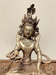 Indian Silvered Bronze Buddhist Deity Vajradhara Seated in Lotus Position