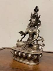 Indian Silvered Bronze Buddhist Deity Vajradhara Seated in Lotus Position