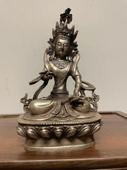 Indian Silvered Bronze Buddhist Deity Vajradhara Seated in Lotus Position