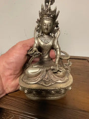 Indian Silvered Bronze Buddhist Deity Vajradhara Seated in Lotus Position