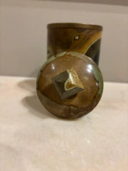 Italian Agate Hard Stone Round Box with Lid and Brass Mounts