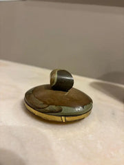 Italian Agate Hard Stone Round Box with Lid and Brass Mounts