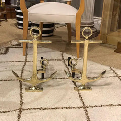 Pair of 1950's Brass Anchor Andirons