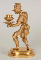 Pair of Gilt Bronze Candlesticks with Russian Serving Figures