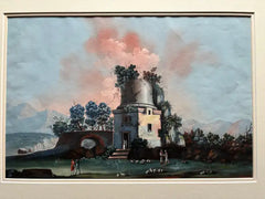 Pair 18th or 19th Century Italian Grand Tour Gouaches of Vesuvius, Bay of Naples