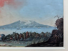 Pair 18th or 19th Century Italian Grand Tour Gouaches of Vesuvius, Bay of Naples