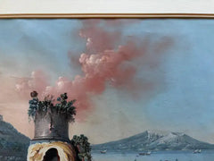 Pair 18th or 19th Century Italian Grand Tour Gouaches of Vesuvius, Bay of Naples