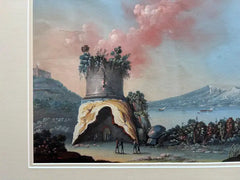 Pair 18th or 19th Century Italian Grand Tour Gouaches of Vesuvius, Bay of Naples