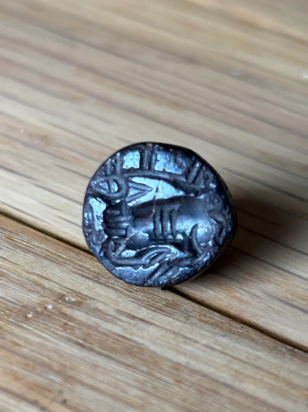 Ancient Sassanian Hematite Engraved Dome Stamp Seal 4th to 5th Century AD