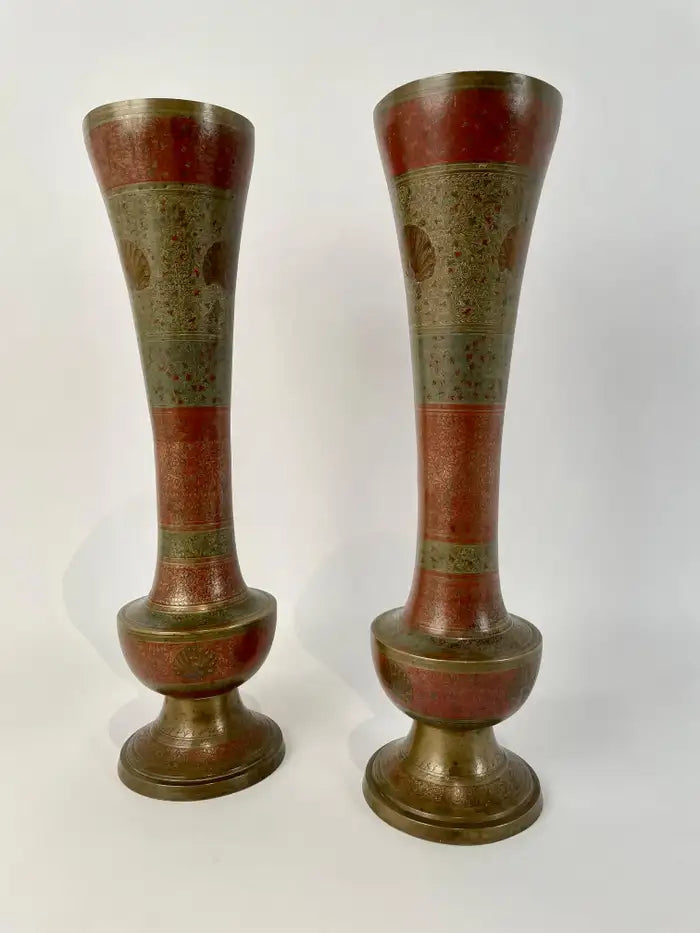 Pair Anglo Indian Etched Colored Brass Vases with Peacocks – Avery & Dash  Collections