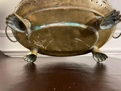 19th Century Dutch Baroque Style Brass Jardiniere with Lion Heads and Paw Feet