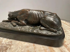 19th Century French Bronze Reclining Greyhound by Christopher Fratin, 1801-1864