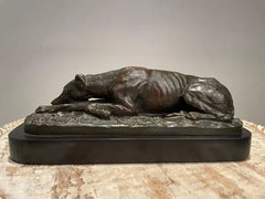 19th Century French Bronze Reclining Greyhound by Christopher Fratin, 1801-1864