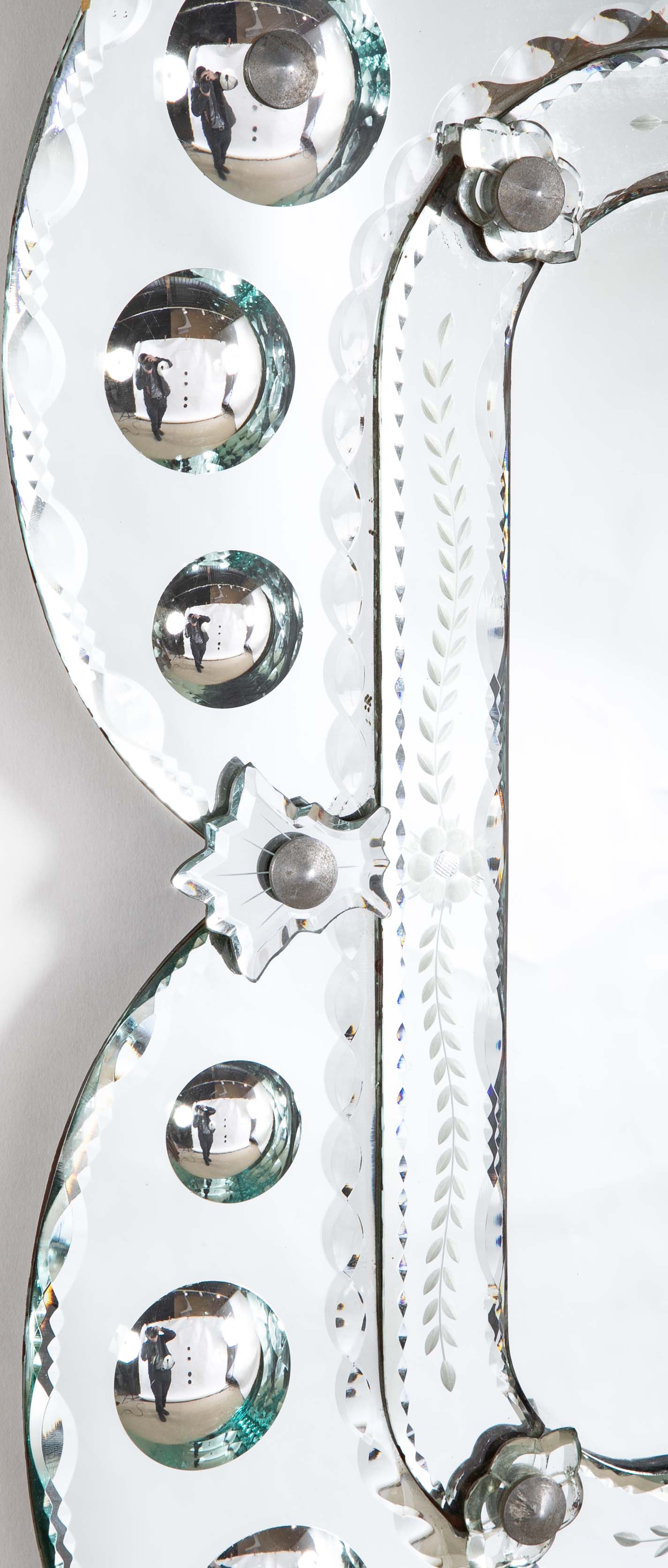 Mid 20th Century Venetian Mirror with Convex and Etched Glass Decoration