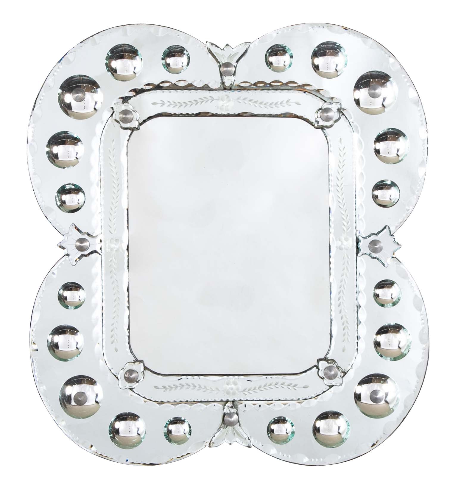 Mid 20th Century Venetian Mirror with Convex and Etched Glass Decoration
