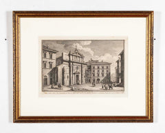 Pair 18th Century Framed Italian Etchings of Churches in Rome by Guiseppe Vasi