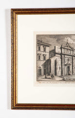 Pair 18th Century Framed Italian Etchings of Churches in Rome by Guiseppe Vasi