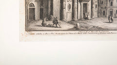 Pair 18th Century Framed Italian Etchings of Churches in Rome by Guiseppe Vasi