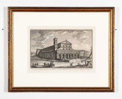 Pair 18th Century Framed Italian Etchings of Churches in Rome by Guiseppe Vasi