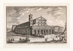 Pair 18th Century Framed Italian Etchings of Churches in Rome by Guiseppe Vasi