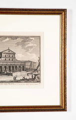 Pair 18th Century Framed Italian Etchings of Churches in Rome by Guiseppe Vasi