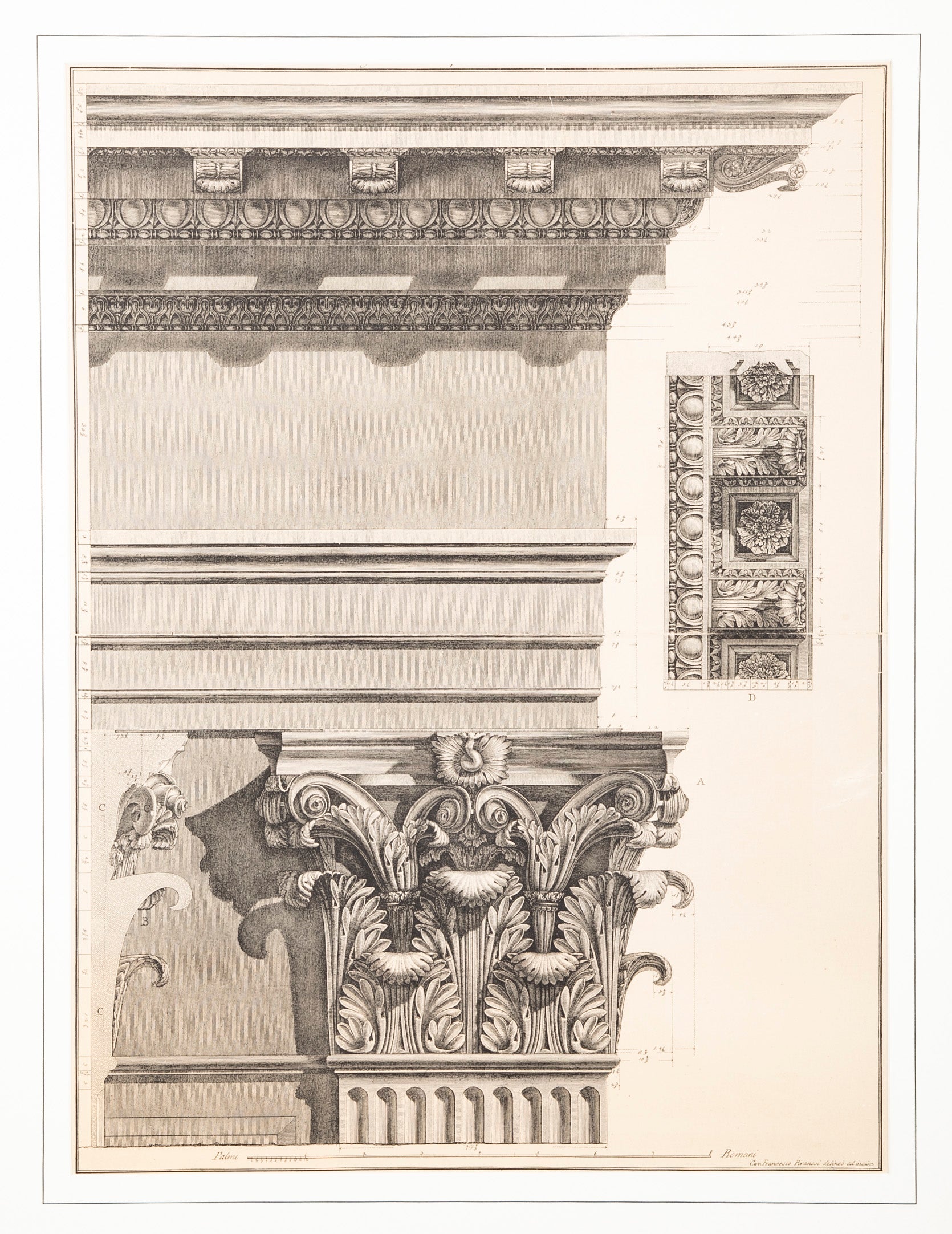 Architectural Etching of a Cornice and Corinthian Capital by Piranesi