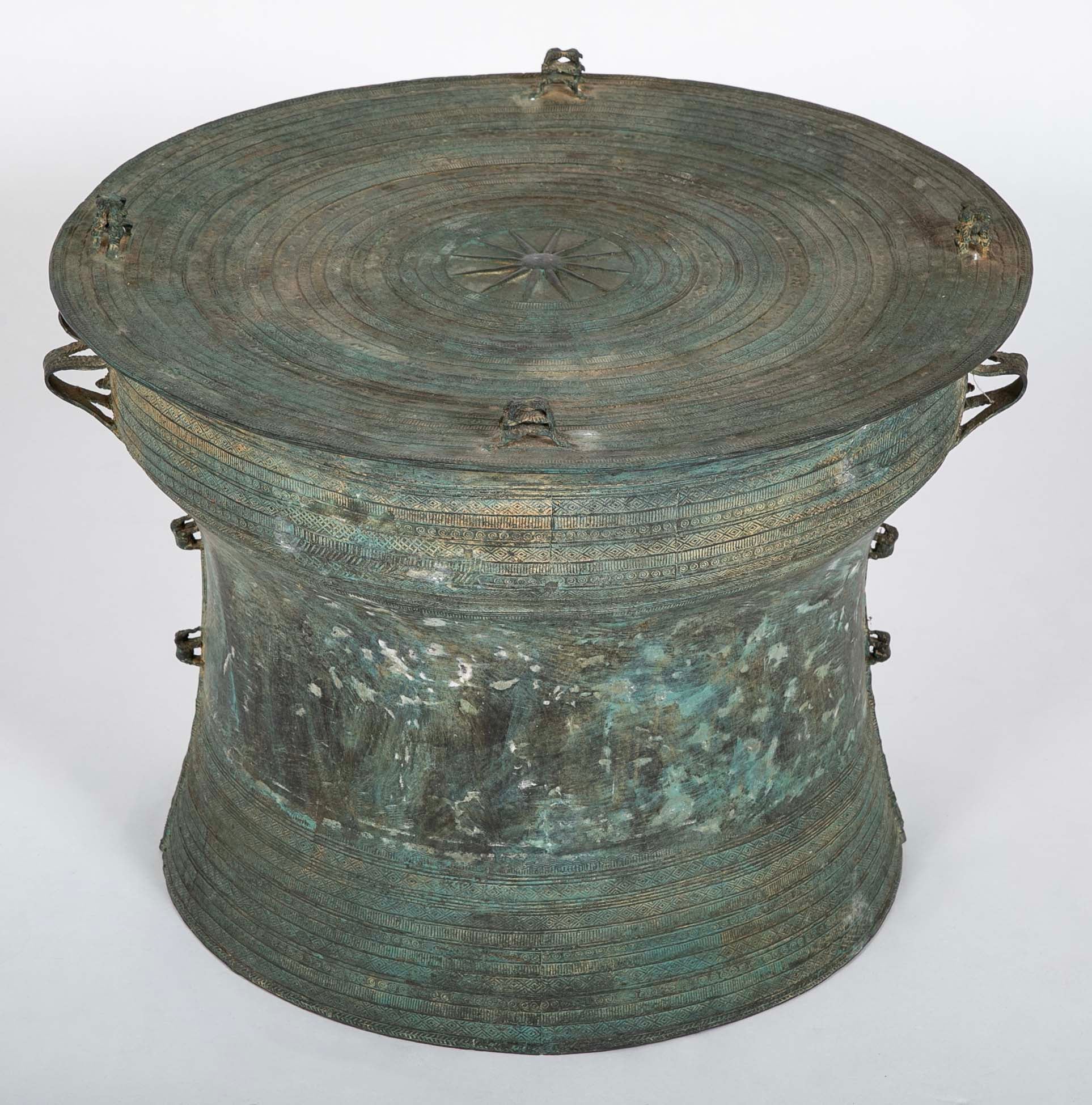 A Burmese Bronze Rain Drum with Verdigris Patina