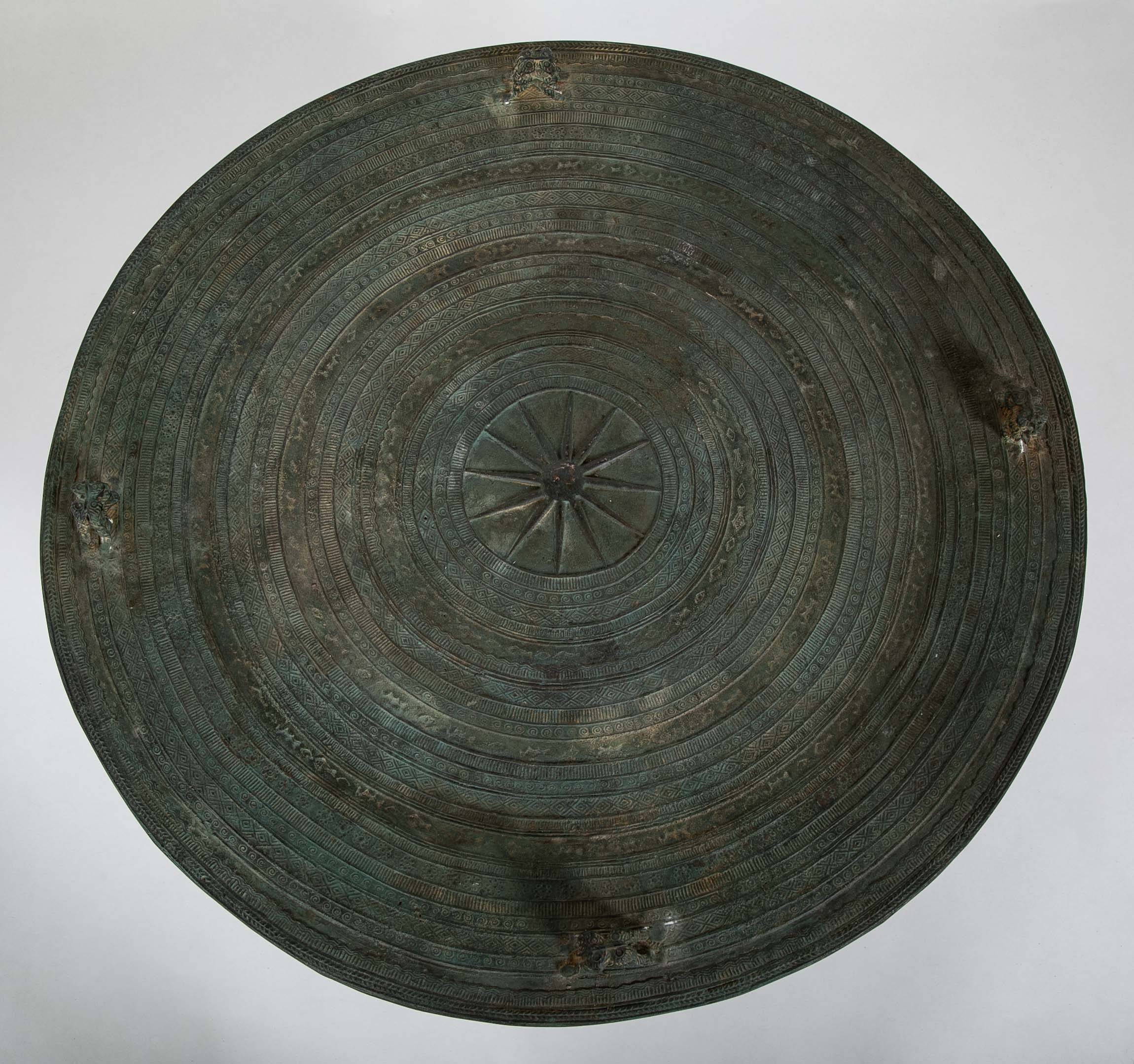 A Burmese Bronze Rain Drum with Verdigris Patina