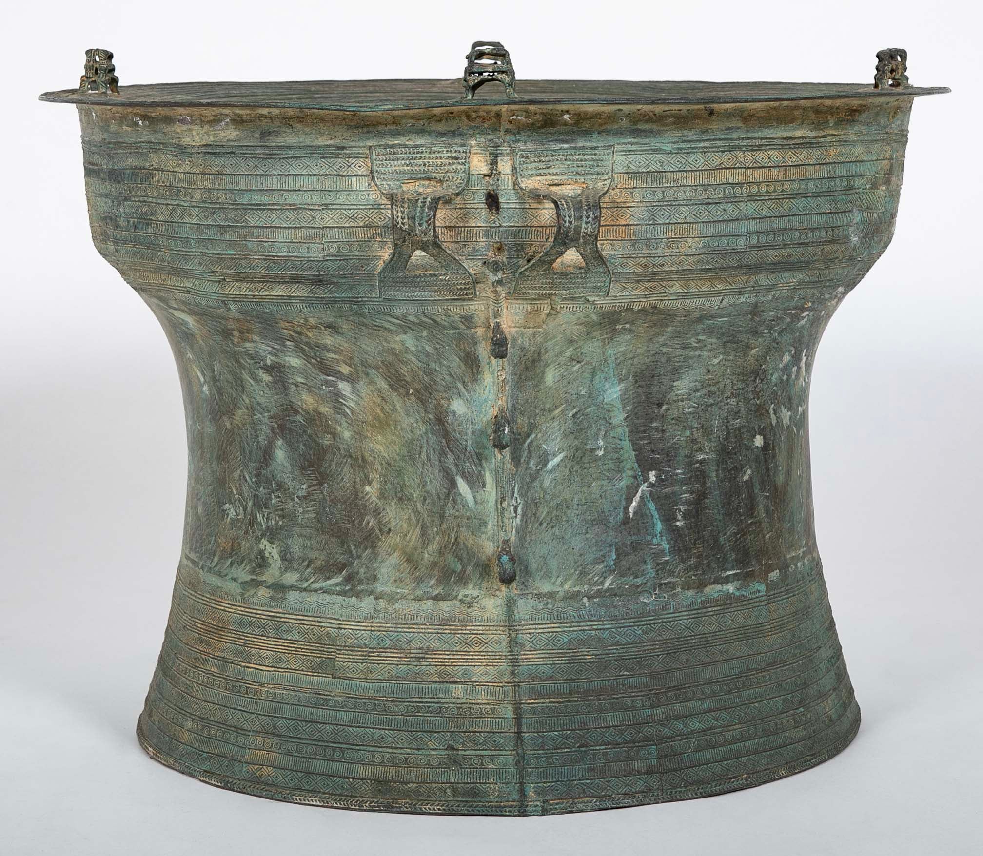 A Burmese Bronze Rain Drum with Verdigris Patina