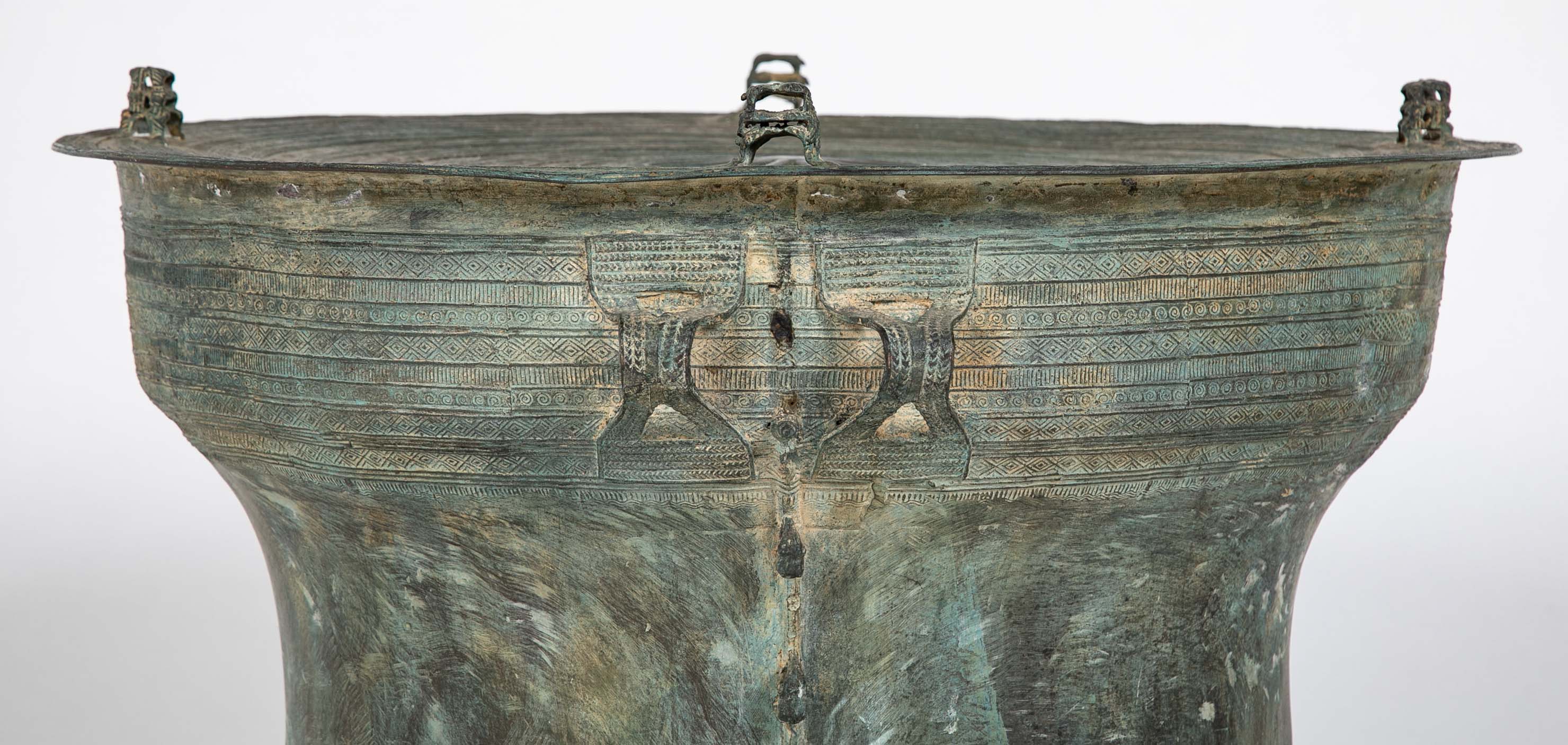 A Burmese Bronze Rain Drum with Verdigris Patina