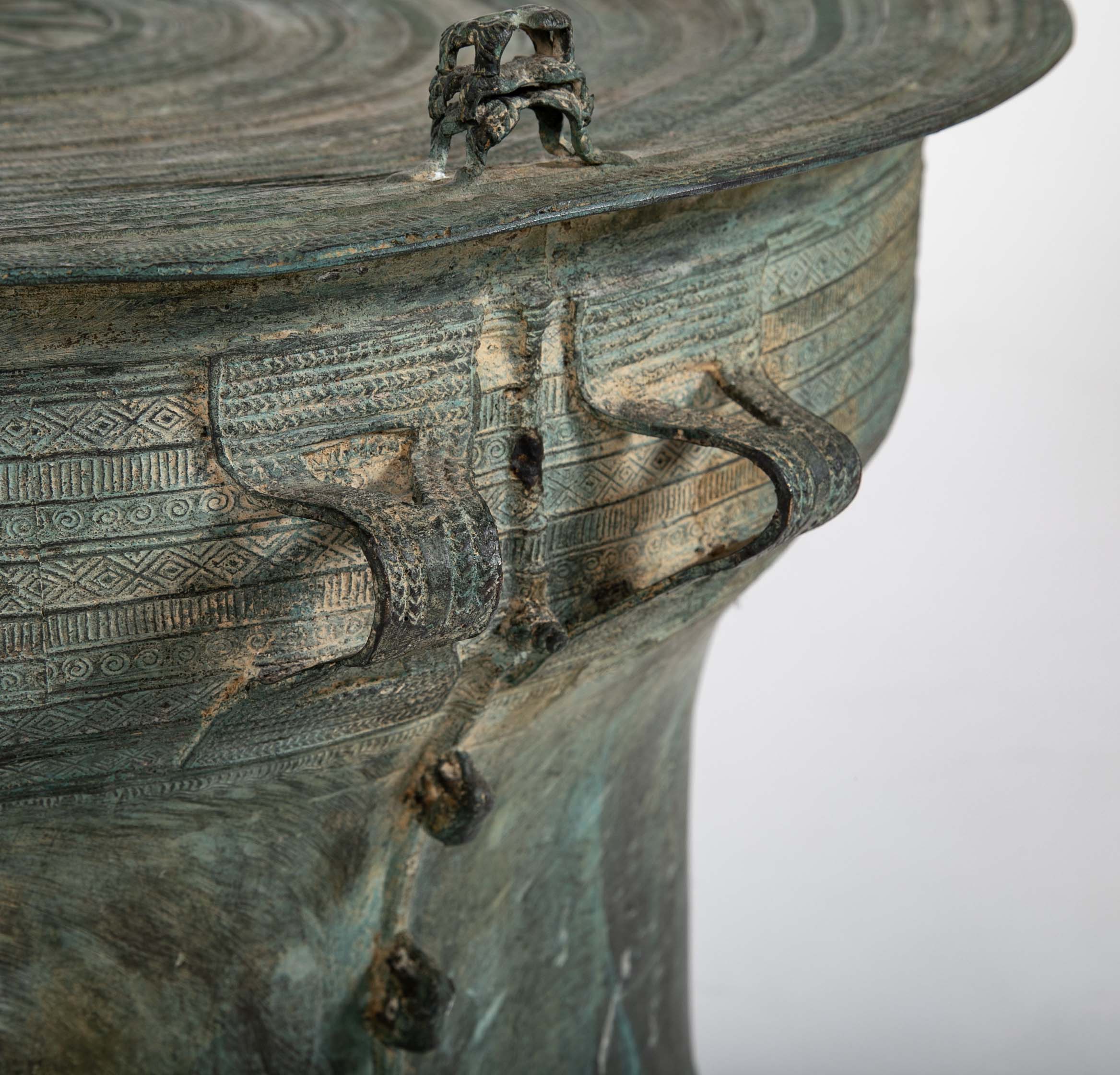 A Burmese Bronze Rain Drum with Verdigris Patina