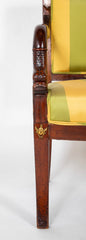 Pair 19th Century French Mahogany Empire Upholstered Armchairs With Bronze Mounts