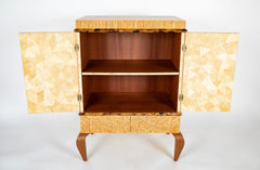 R & Y Augousti Style Lacquered Bamboo, Pen Shell and Egg Shell Cabinet